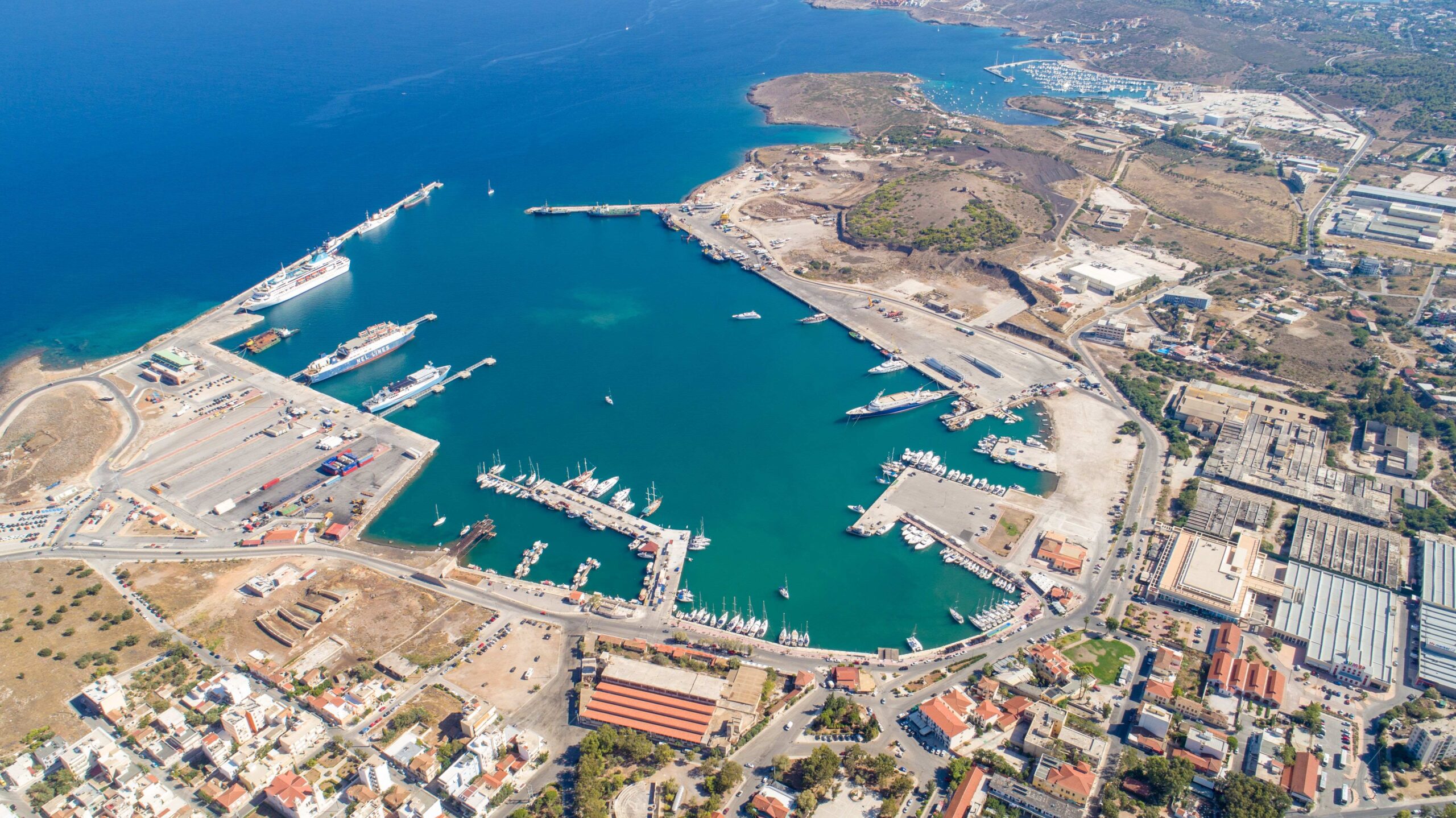 An aerial image of Lavrion Main Port