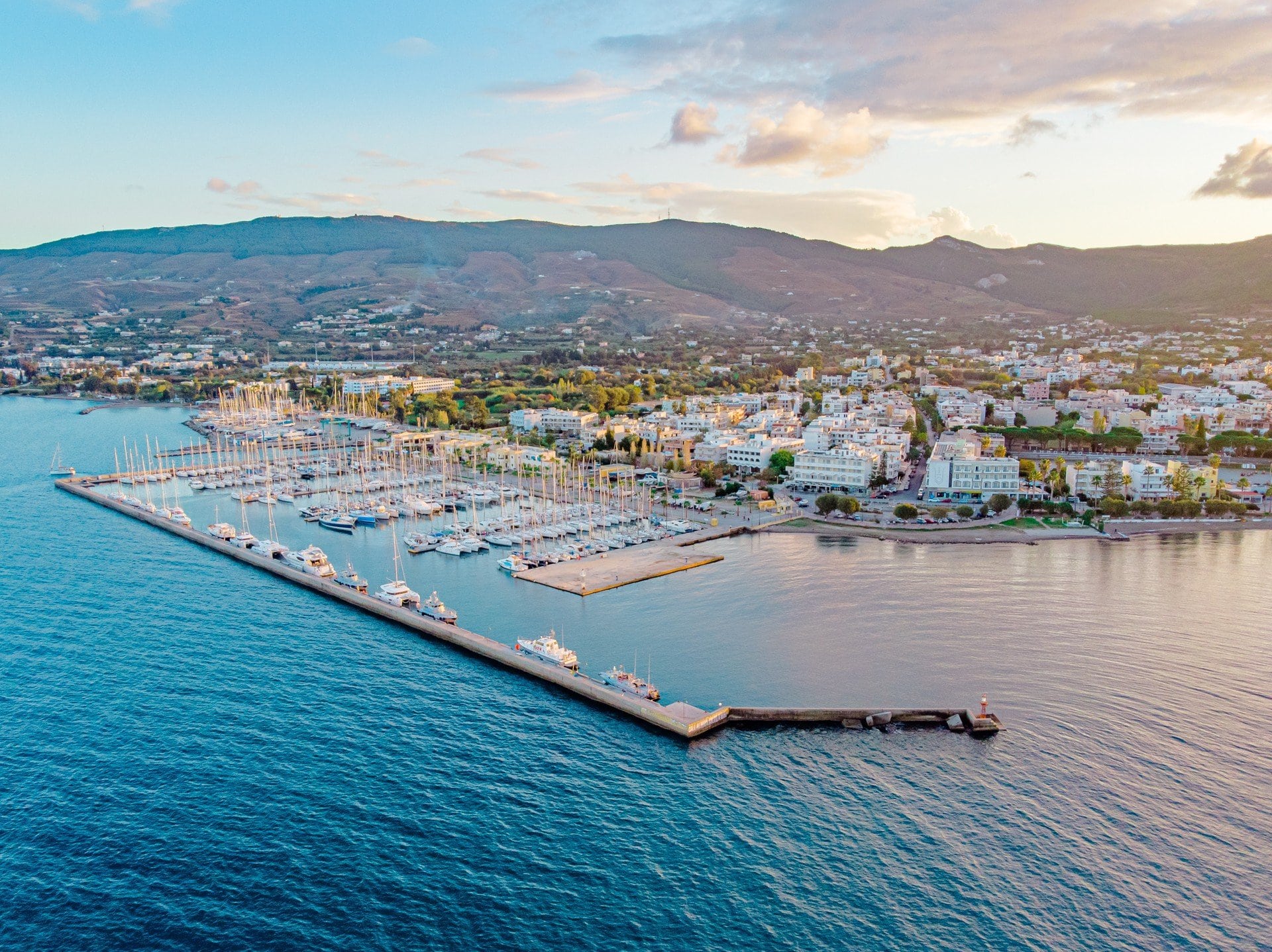 An aerial image of Kos Marina