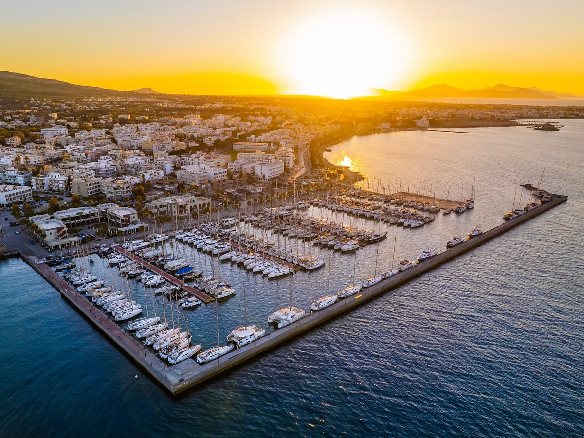 An aerial image of Kos Marina