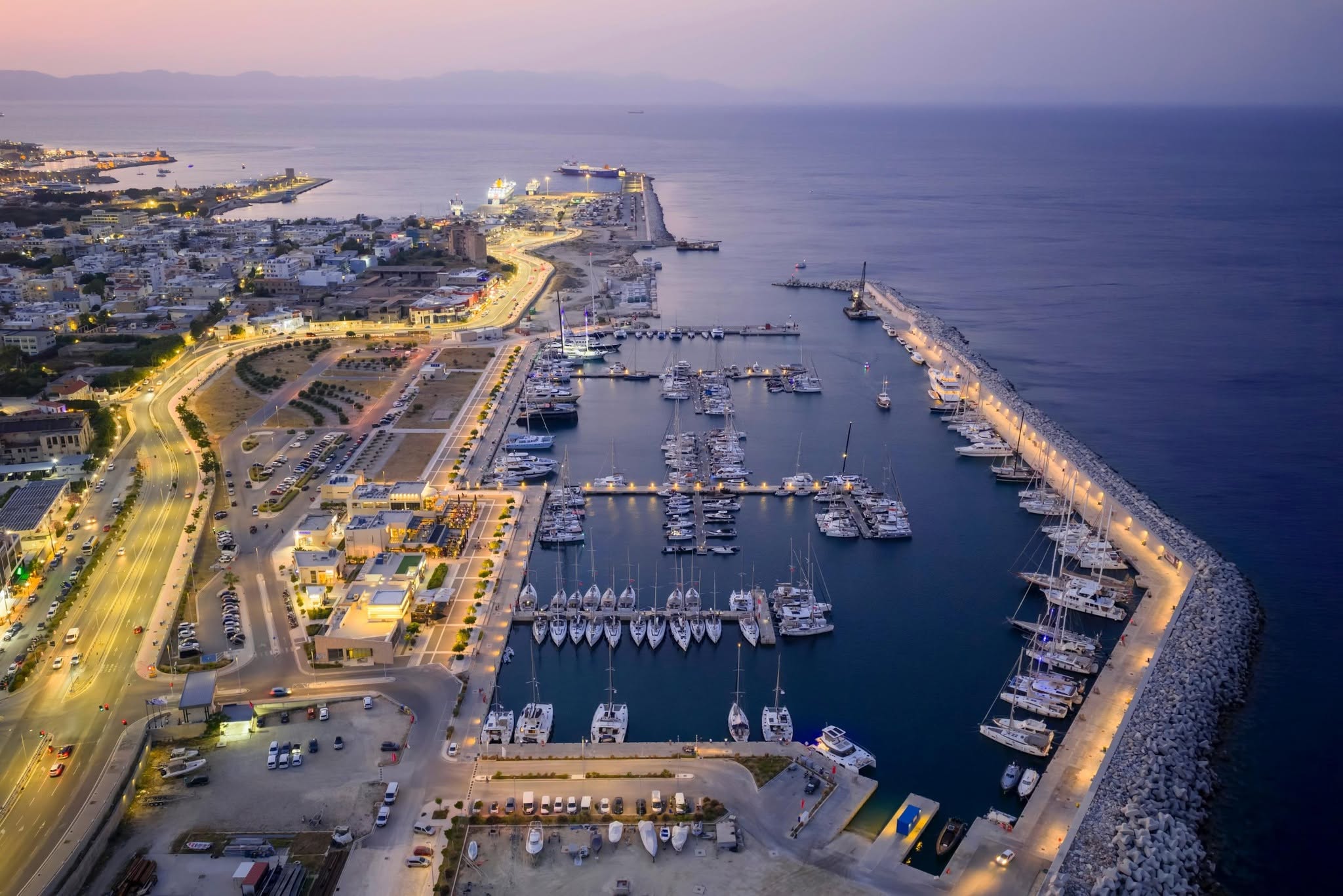 An aerial image of Rhodes New Marina
