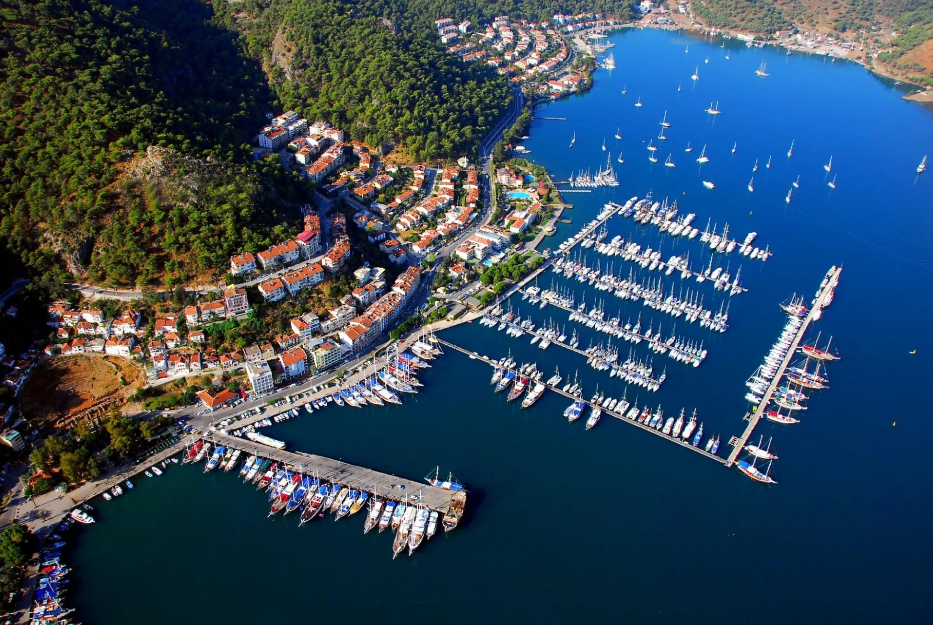An aerial image of Ece Saray Marina 